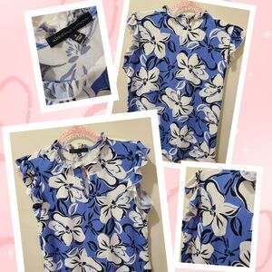 Adrienne Vittadini Blue Floral Blouse